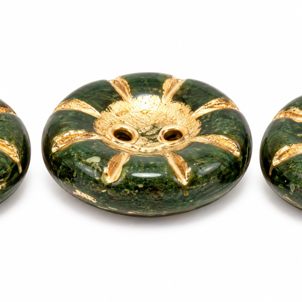 Button Pressed 2-Hole Beads, Opaque Green 96802 (53240-96802), Glass, Czech Republic