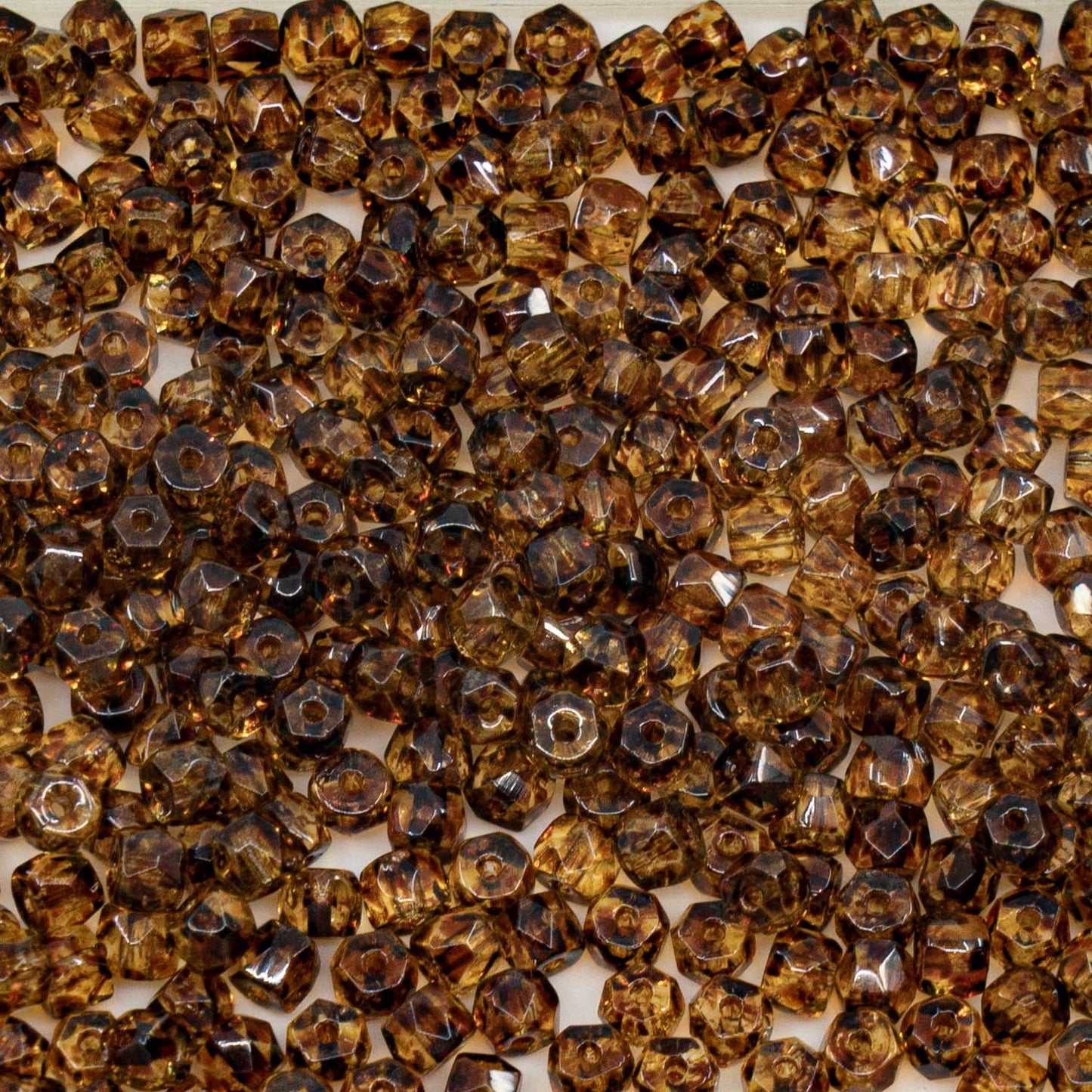 アウトレット 250g ファセットロンデル ファイアポリッシュビーズ、3 x 4 mm、クリスタルトラバーチン (00030-81800)、ガラス、チェコ共和国