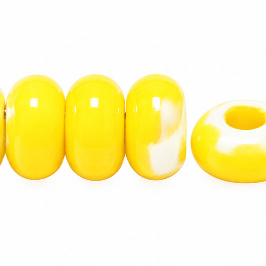 Large Hole Rondelle Pressed Beads, Yellow Ab (83120-28701), Glass, Czech Republic