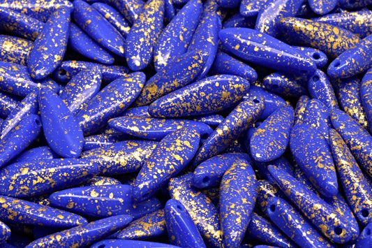 Dagger Beads, Opaque Blue Silver Splash (33050-94401), Glass, Czech Republic