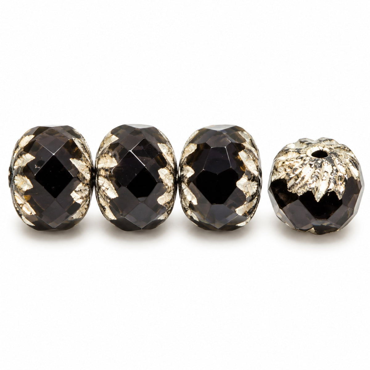 Special Cut Faceted Fire Polished Beads, Black Antique Silver Patina (23980-81002), Glass, Czech Republic