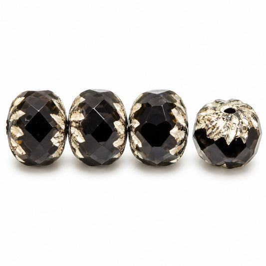 Special Cut Faceted Fire Polished Beads, Black Antique Silver Patina (23980-81002), Glass, Czech Republic
