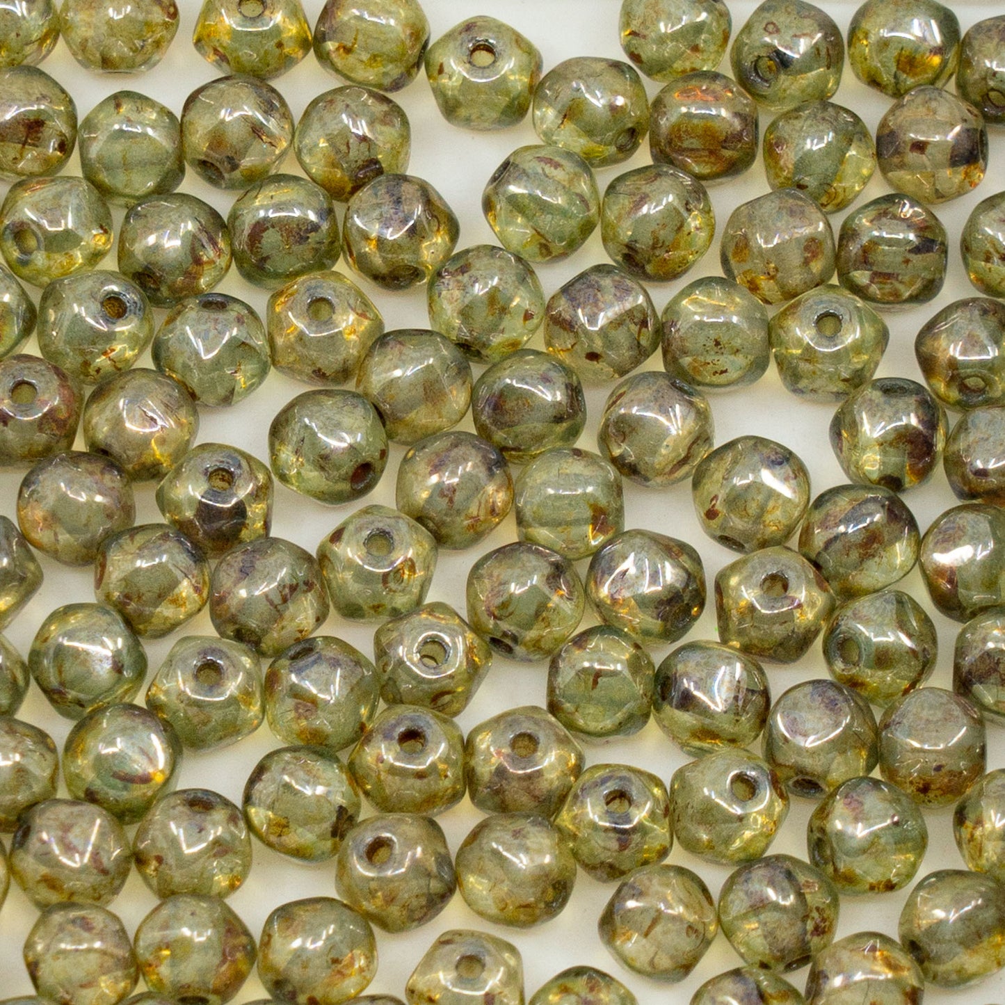 OUTLET 250g English Cut Beads Rounded, 6 x 6 mm, Crystal Stain With Luster Green (00030-65455), Glass, Czech Republic