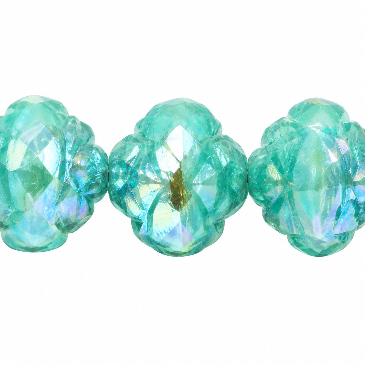 Faceted Fire Polished Beads Special Cut, Turquise Ab (63120-28701), Glass, Czech Republic