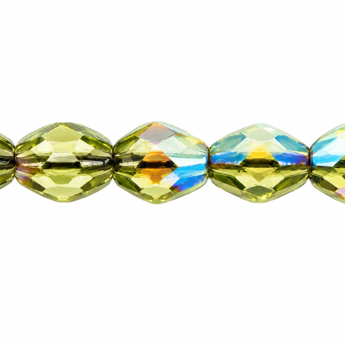 Oval Faceted Beads, Transparent Green Ab (50230-28701), Glass, Czech Republic