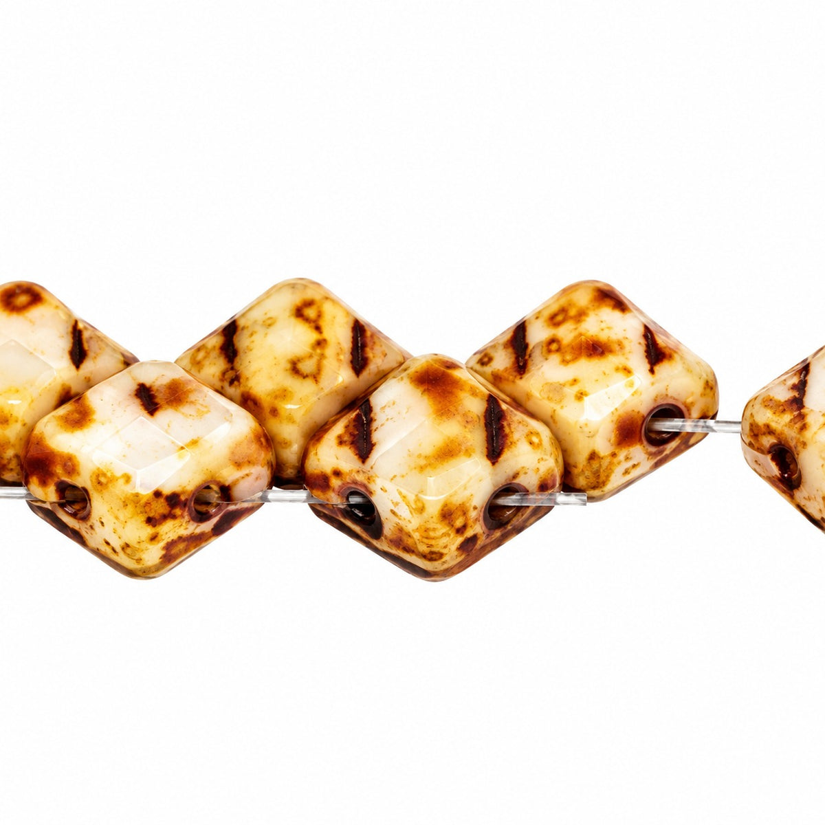 Silky 2-Hole Square Beads, Chalk White Travertin (03000-86800), Glass, Czech Republic