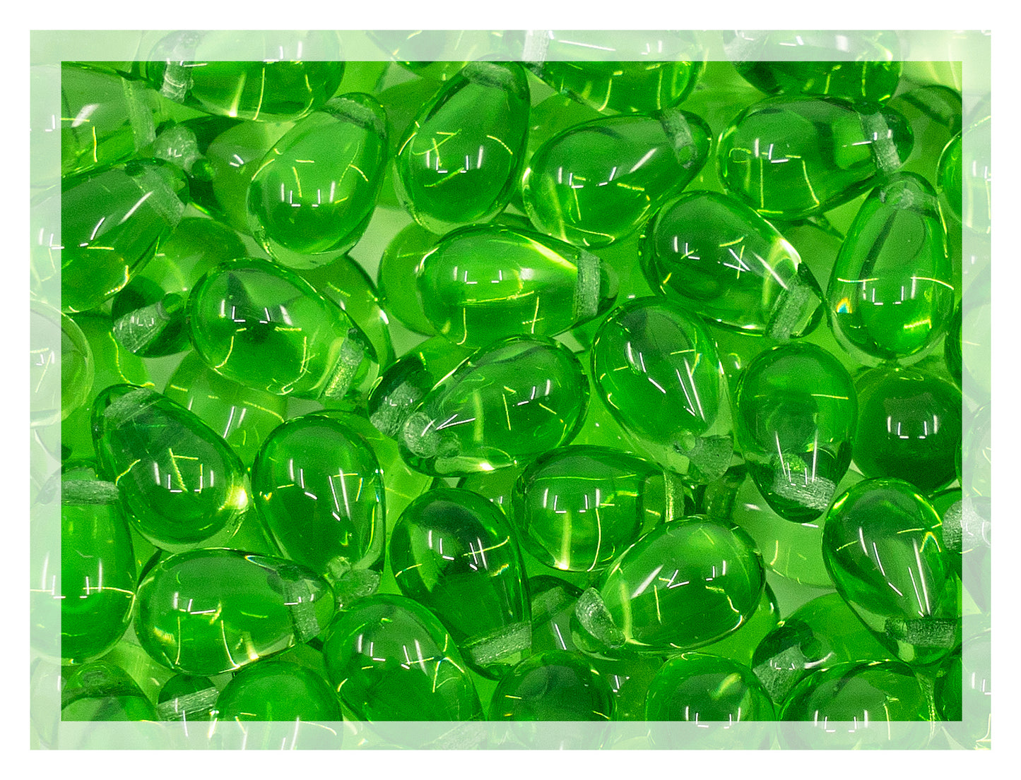 Teardrop Drop Beads, Transparent Simple Green, Glass, Czech Republic