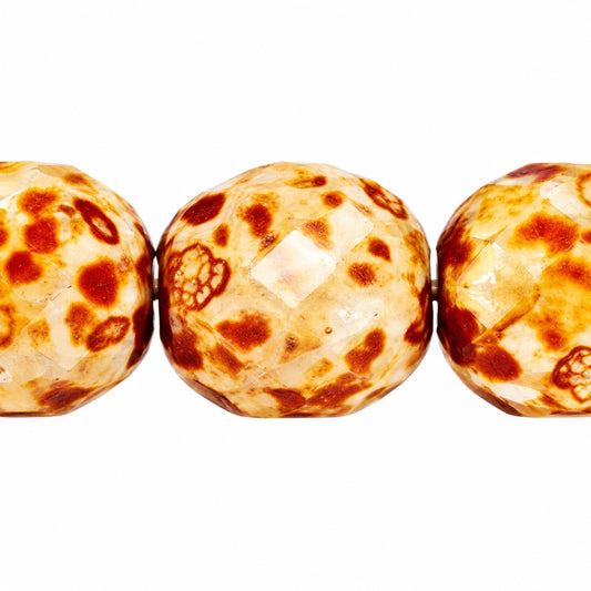 Faceted Round Fire Polished Beads, Chalk White Travertin (03000-86800), Glass, Czech Republic