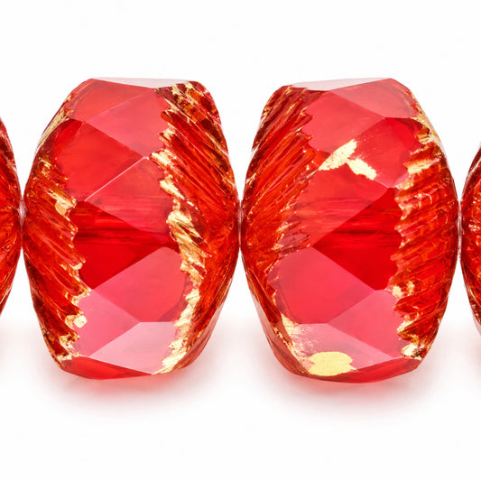 Faceted Special Rondelle Beads Fire Polished, Ruby Red Bronze (90080-14415), Glass, Czech Republic