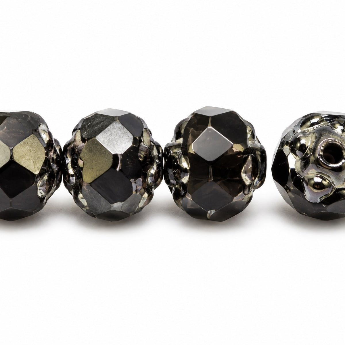 Faceted Fire Polished Beads Special Cut, Black Platin (23980-13702), Glass, Czech Republic