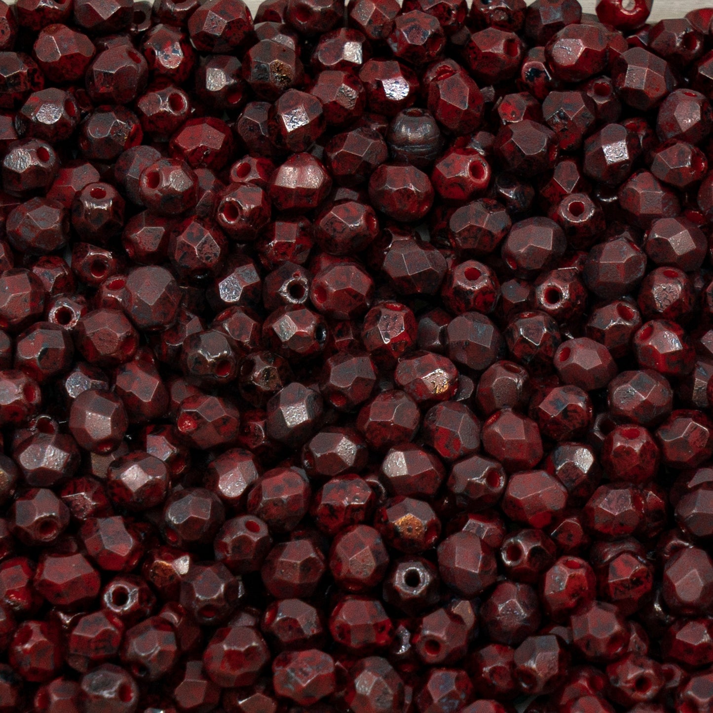 OUTLET 250g Faceted Round Fire Polished Beads, 4 x 4 mm, Opaque Red 60445 (93200-60445), Glass, Czech Republic