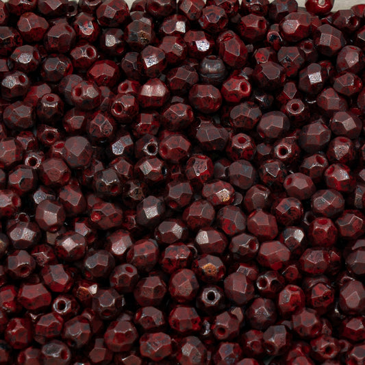OUTLET 250g Faceted Round Fire Polished Beads, 4 x 4 mm, Opaque Red 60445 (93200-60445), Glass, Czech Republic