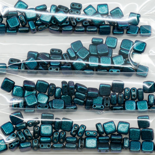 OUTLET 10 grams 2-Holes Pressed Tile Beads, 6 x 6 mm, Dark Teal (dark-teal), Glass, Czech Republic