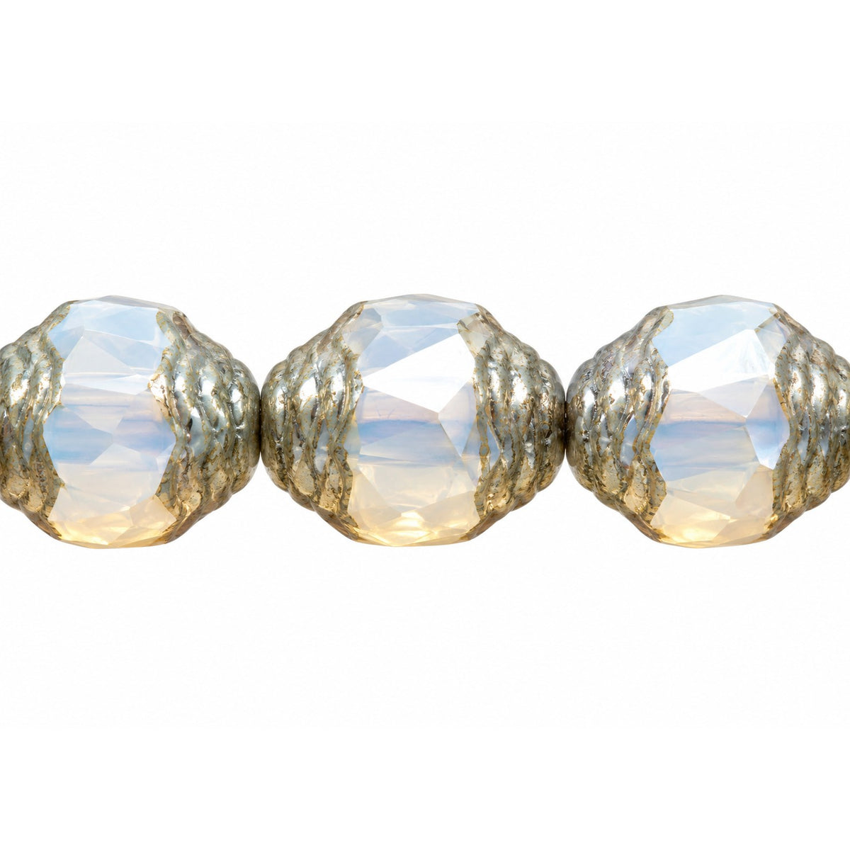 Special Cut Faceted Fire Polished Beads, Opal White Platin (01000-13702), Glass, Czech Republic
