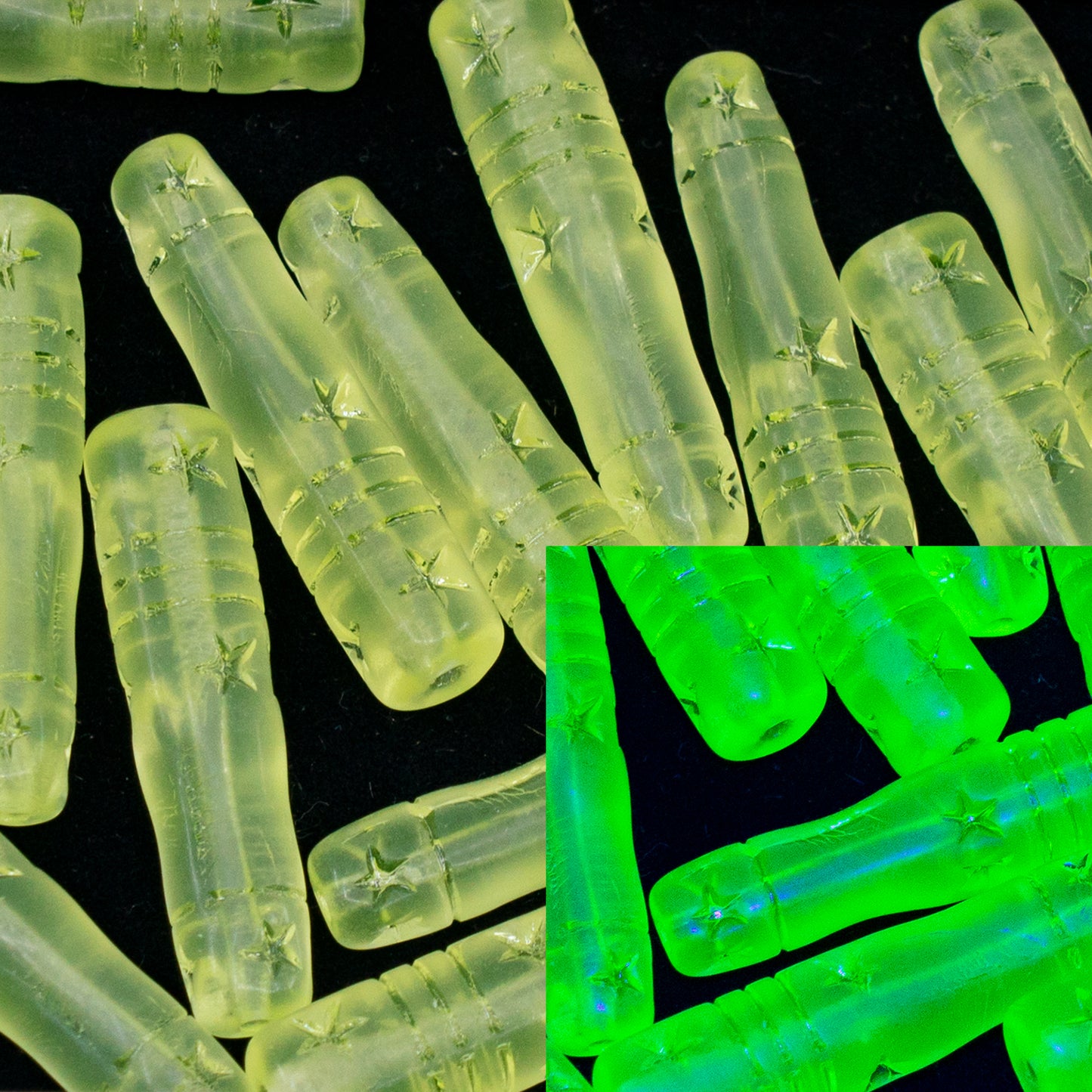 OUTLET 250g/50g Balustre Beads, 29 x 7 mm, Transparent Yellow Matte (80130-84100), Glass, Czech Republic