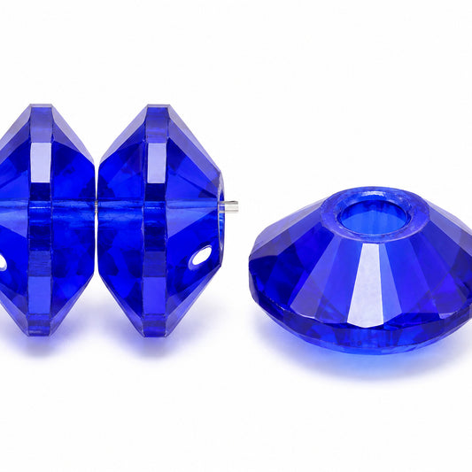 Rivoli Large Hole Faceted Special Cut Beads, Transparent Blue (30060), Glass, Czech Republic