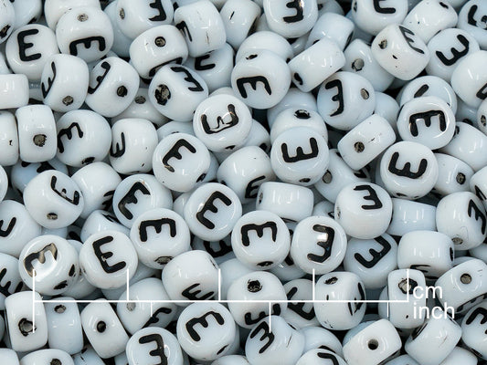 OUTLET 250g Pressed Czech Glass Letter Number Beads, 6 x 6 mm, (e), White Black Lined, Glass, Czech Republic
