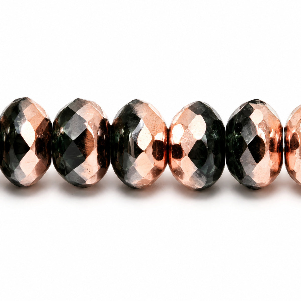 Special Cut Faceted Fire Polished Beads, Transparent Green Emerald Rose Gold Capri (50150-27101), Glass, Czech Republic