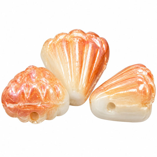 Flower Beads, White Apricot Coatings (02010-29121), Glass, Czech Republic