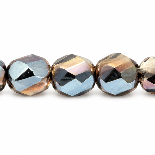 Shutter Cut Faceted Fire Polish Beads, Gray 27637 (40000-27637), Glass, Czech Republic