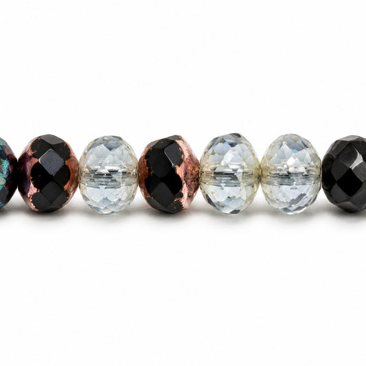 Rondelle Faceted Fire Polish Beads, X3037 (x3037), Glass, Czech Republic