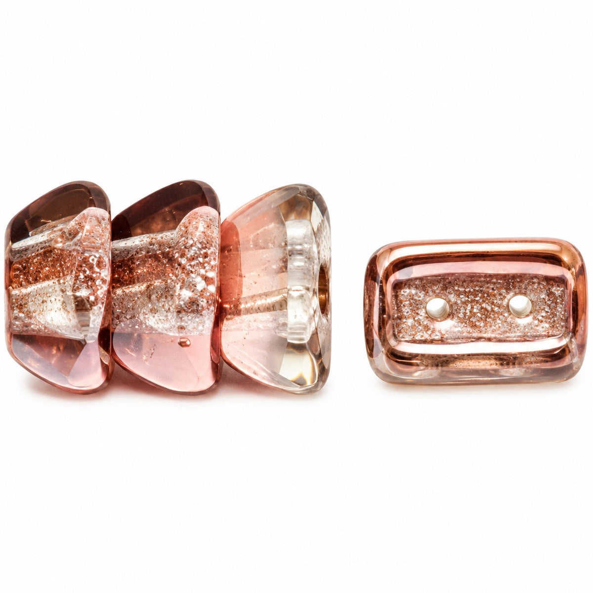 Roof 2-Hole Beads, Crystal Rose Gold Capri (00030-27101), Glass, Czech Republic