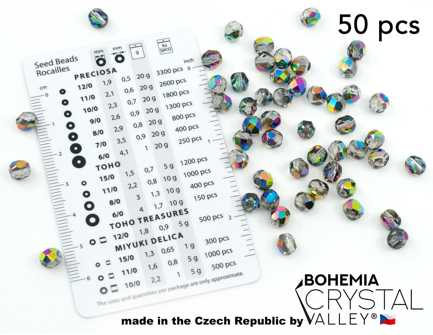 Faceted Fire Polished Pressed Czech Glass Beads, Crystal Vitrail Medium Double Sided 00030-28137