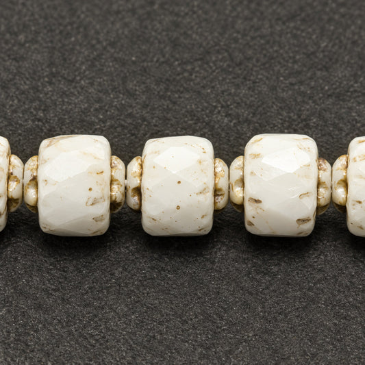 Cathedral Faceted Fire Polished Beads Special Cut, Chalk White Gold Lined (03000-54202), Glass, Czech Republic