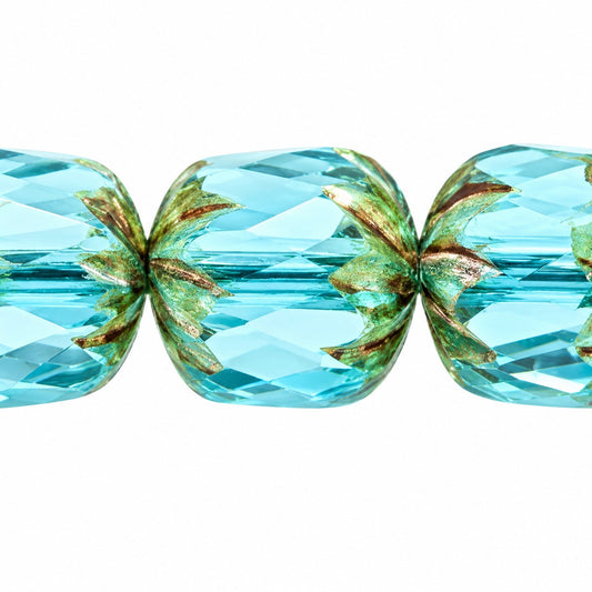 Faceted Fire Polished Beads Special Cut, Transparent Aqua Picasso (60020-43400), Glass, Czech Republic