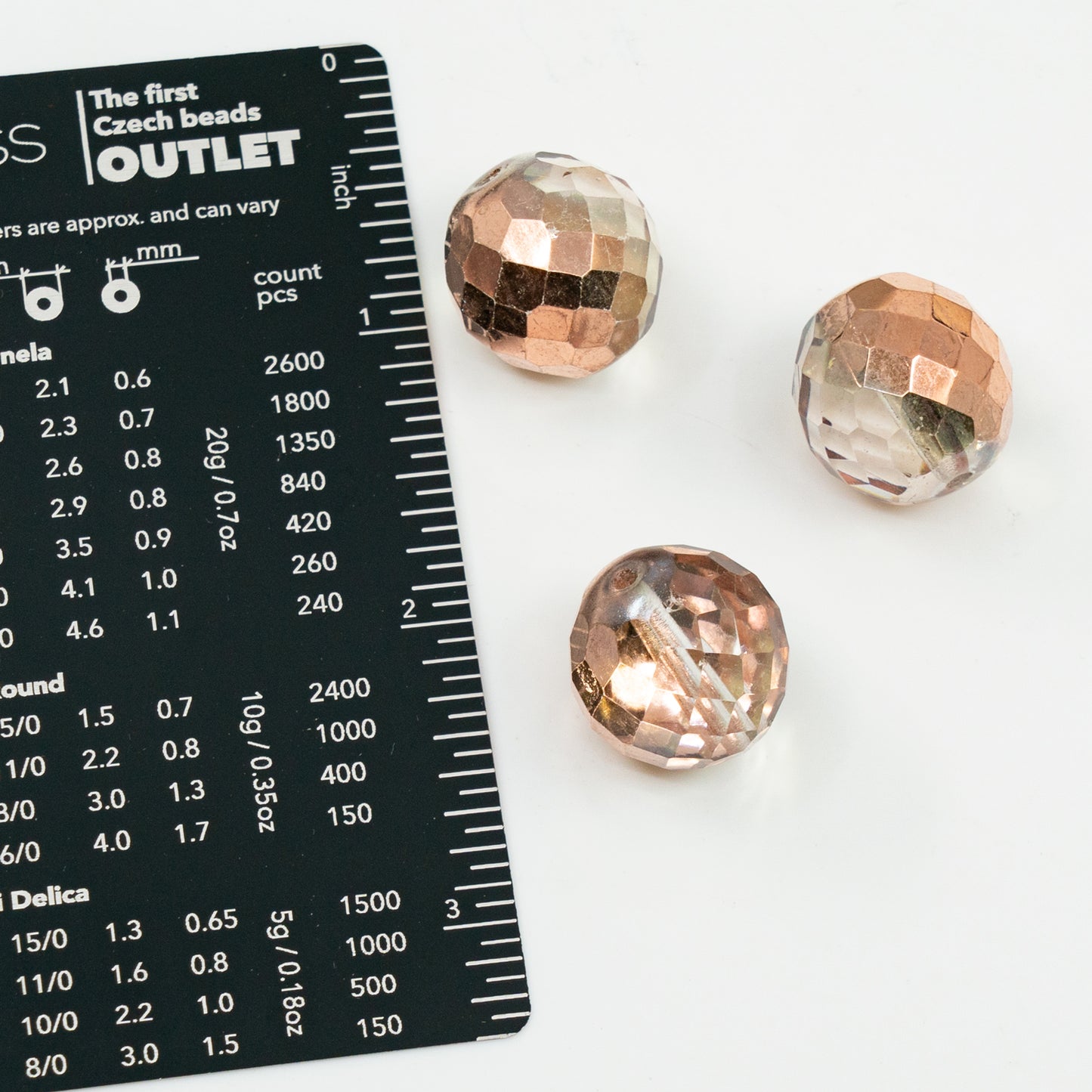 OUTLET 10 grams Faceted Round Fire Polished Beads, 18 x 18 mm, Crystal Rose Gold Capri (00030-27101), Glass, Czech Republic