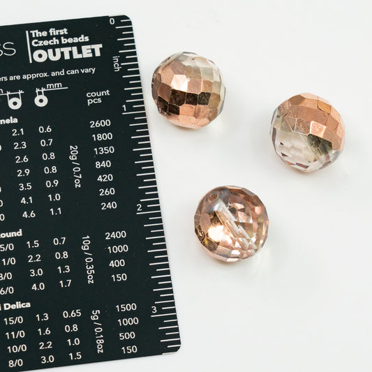 OUTLET 10 grams Faceted Round Fire Polished Beads, 18 x 18 mm, Crystal Rose Gold Capri (00030-27101), Glass, Czech Republic