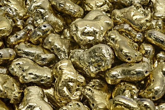 Sheep Pressed Beads, Crystal Gold (00030-26443), Glass, Czech Republic