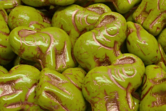 Elephant Beads, Opaque Green Copper Lined (53410-54319), Glass, Czech Republic