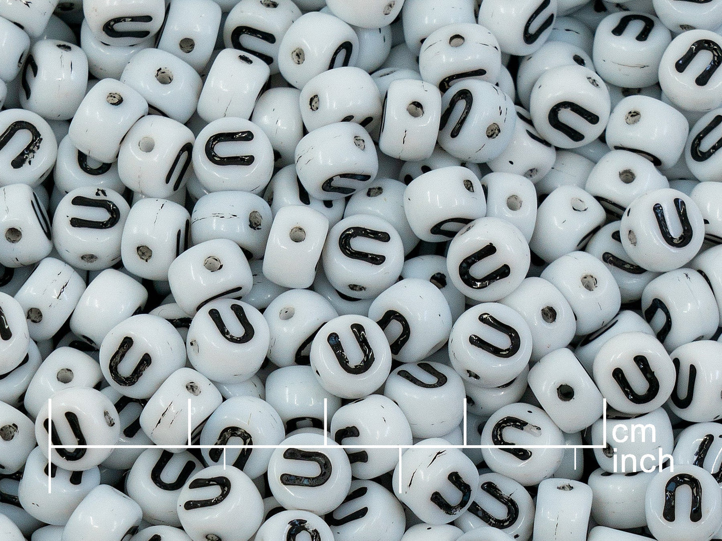 OUTLET 250g Pressed Czech Glass Letter Number Beads, 6 x 6 mm, (u), White Black Lined, Glass, Czech Republic