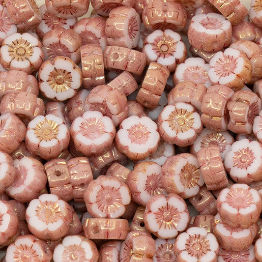 10克装桌面切割夏威夷花珠，8 x 8毫米，不透明粉红色光泽红色全涂层（74000-14495），玻璃，捷克共和国