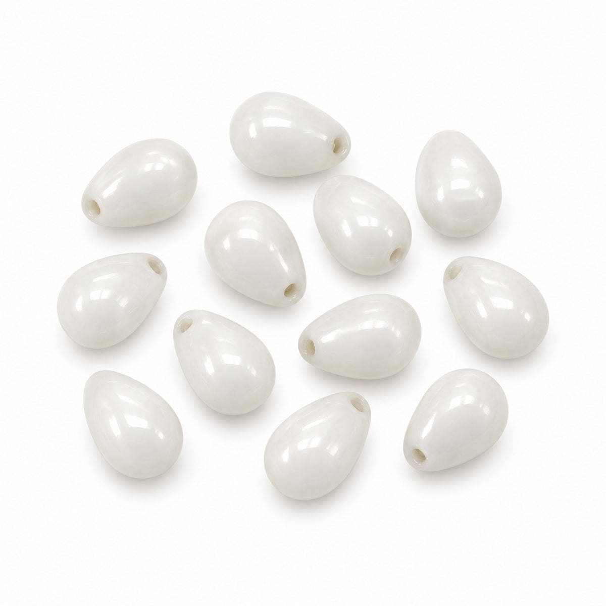 Drop Beads, Chalk White Hematite (03000-14400), Glass, Czech Republic