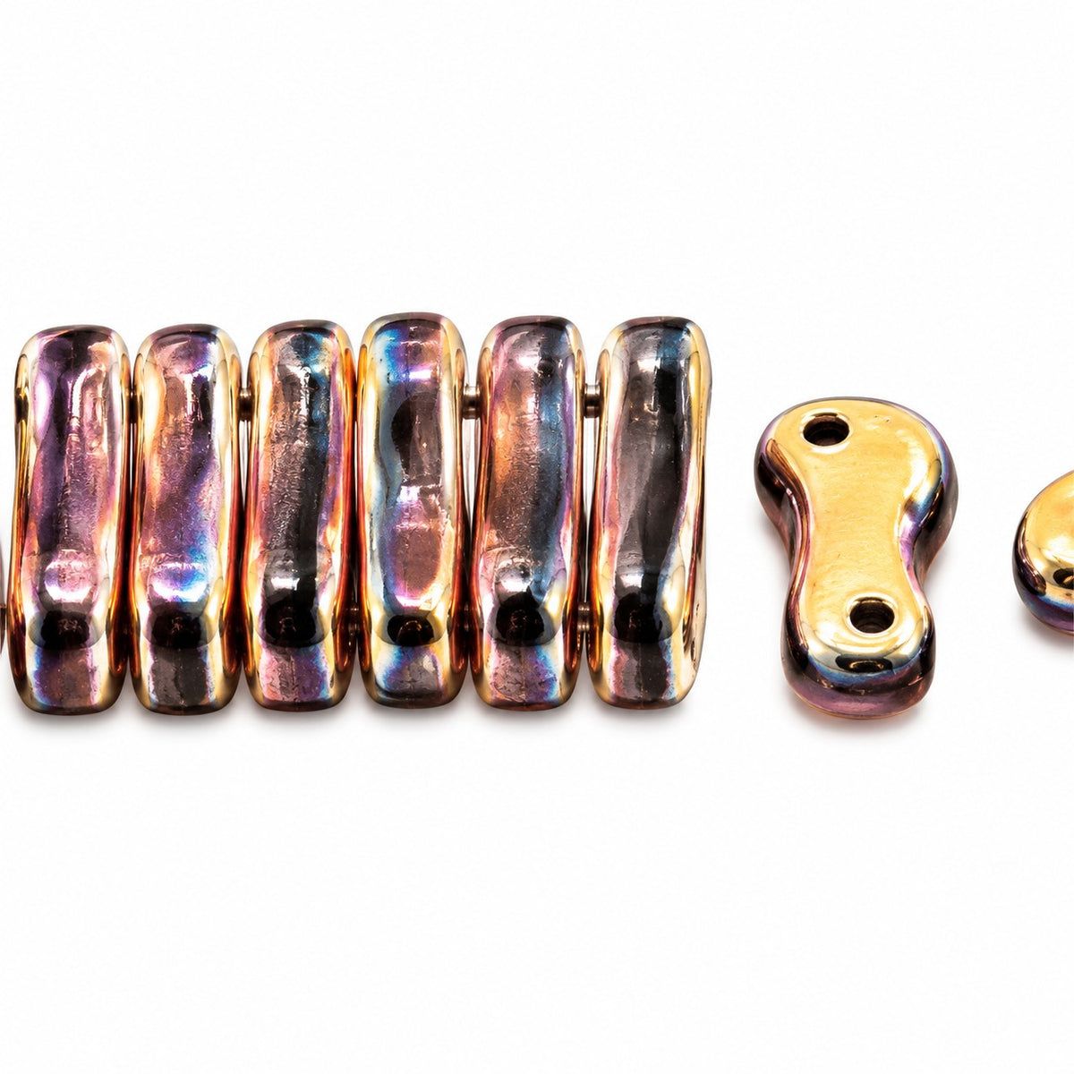 2-Hole Pressed Beads, Black 27143 (23980-27143), Glass, Czech Republic