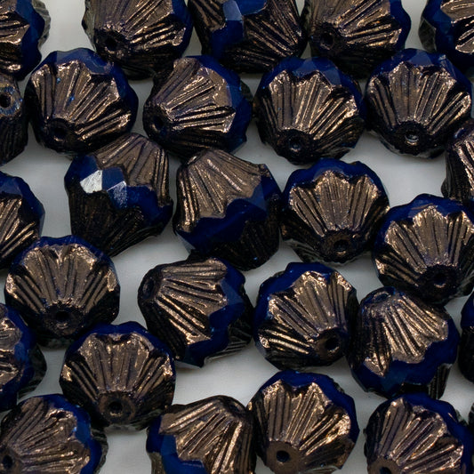 アウトレット 10グラム ファセットスペシャルカットビーズ、13 x 11 mm、不透明ブルーブロンズ（33070-14415）、ガラス、チェコ共和国