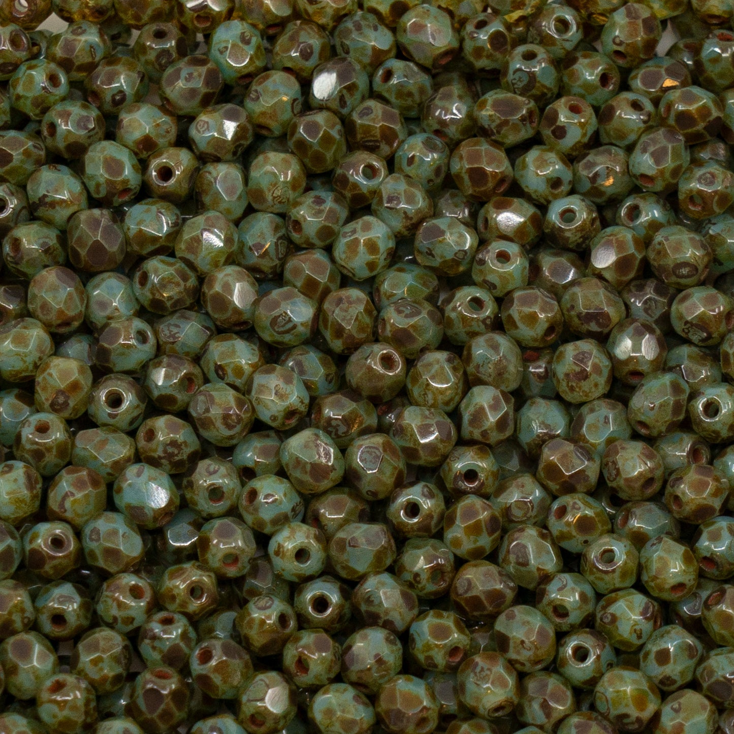 奥特莱斯 (125克/250克) 圆形多面火抛光珠，蛋白石，水绿色石灰华 (61100-86800)，玻璃，捷克共和国