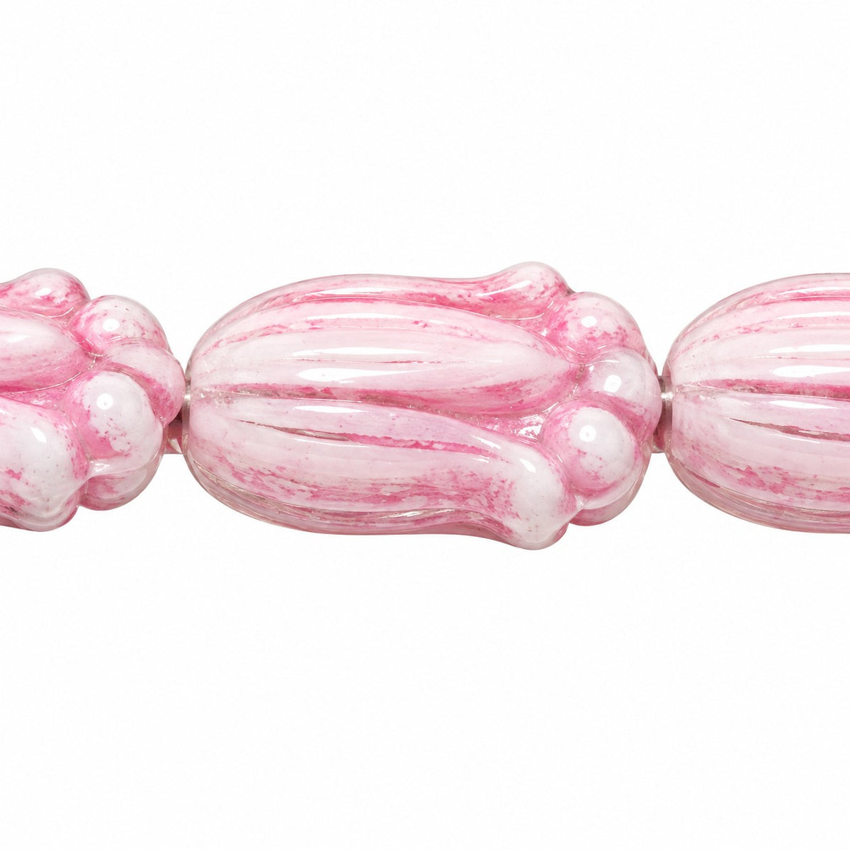 Tulip Flower Beads, White Pink Lined (02010-54321), Glass, Czech Republic
