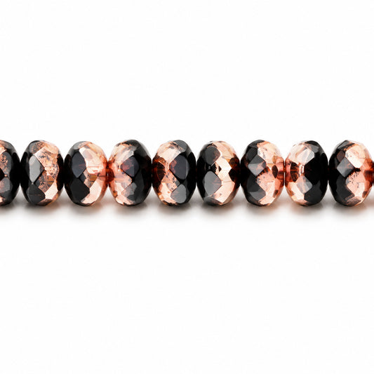 Special Cut Faceted Fire Polished Beads, Black Rose Gold Capri (23980-27101), Glass, Czech Republic