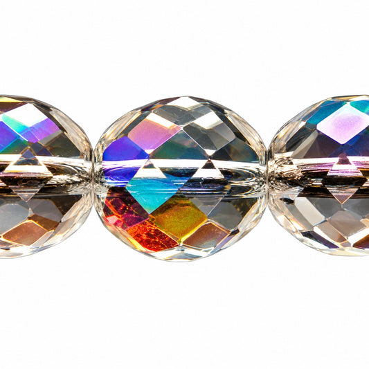 Faceted Round Fire Polished Beads, Crystal Ab (00030-28701), Glass, Czech Republic
