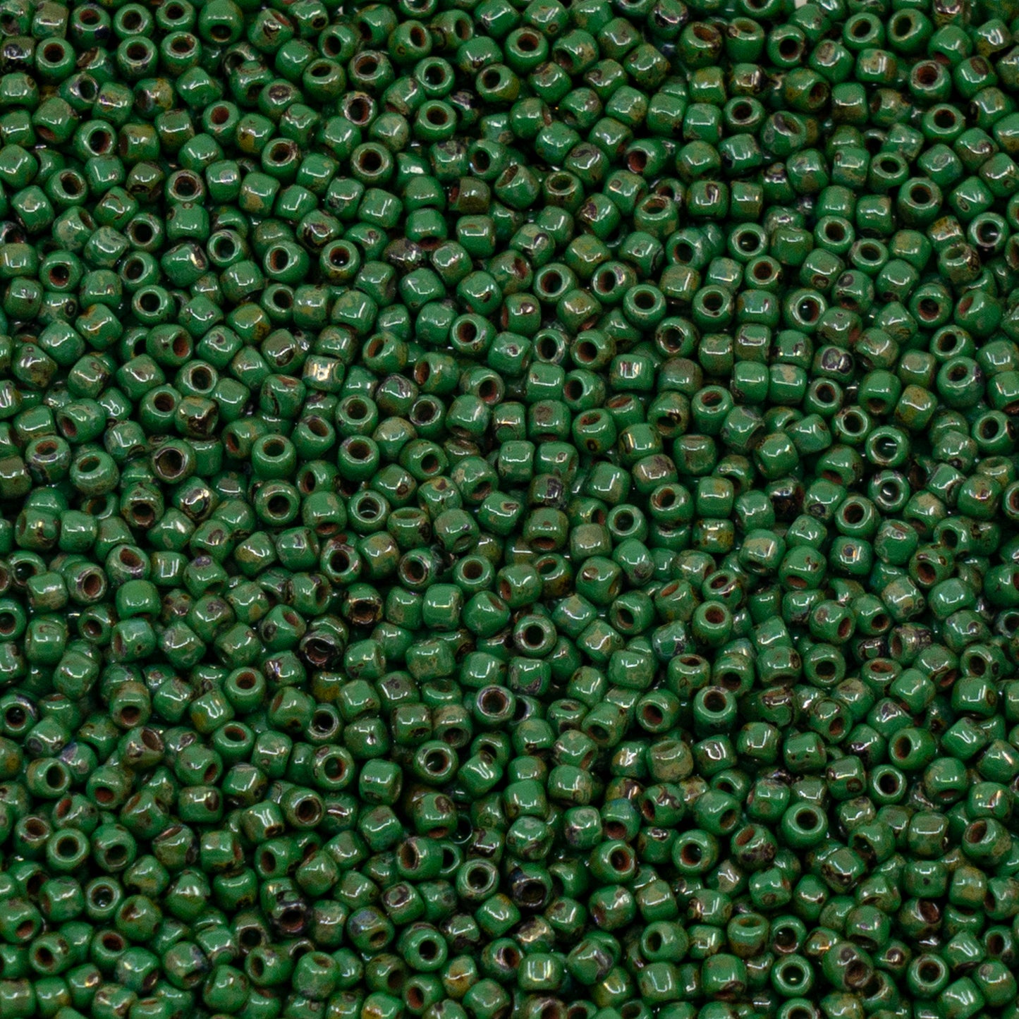 OUTLET 10g/50g TOHO Round Seed Beads Rocailles 11/0, Y321 - Hybrid Opaque Dark Mint Green Picasso (#47H-T), Glass, Japan