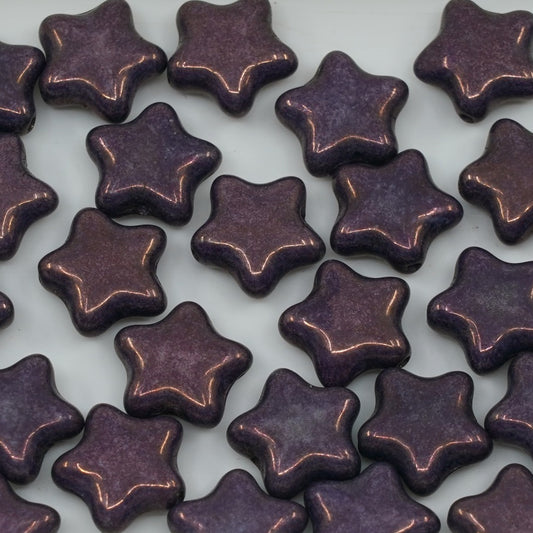 OUTLET 250g/50g Flat Star Beads, 12 x 12 mm, White Opal Purple (02020-15726), Glass, Czech Republic