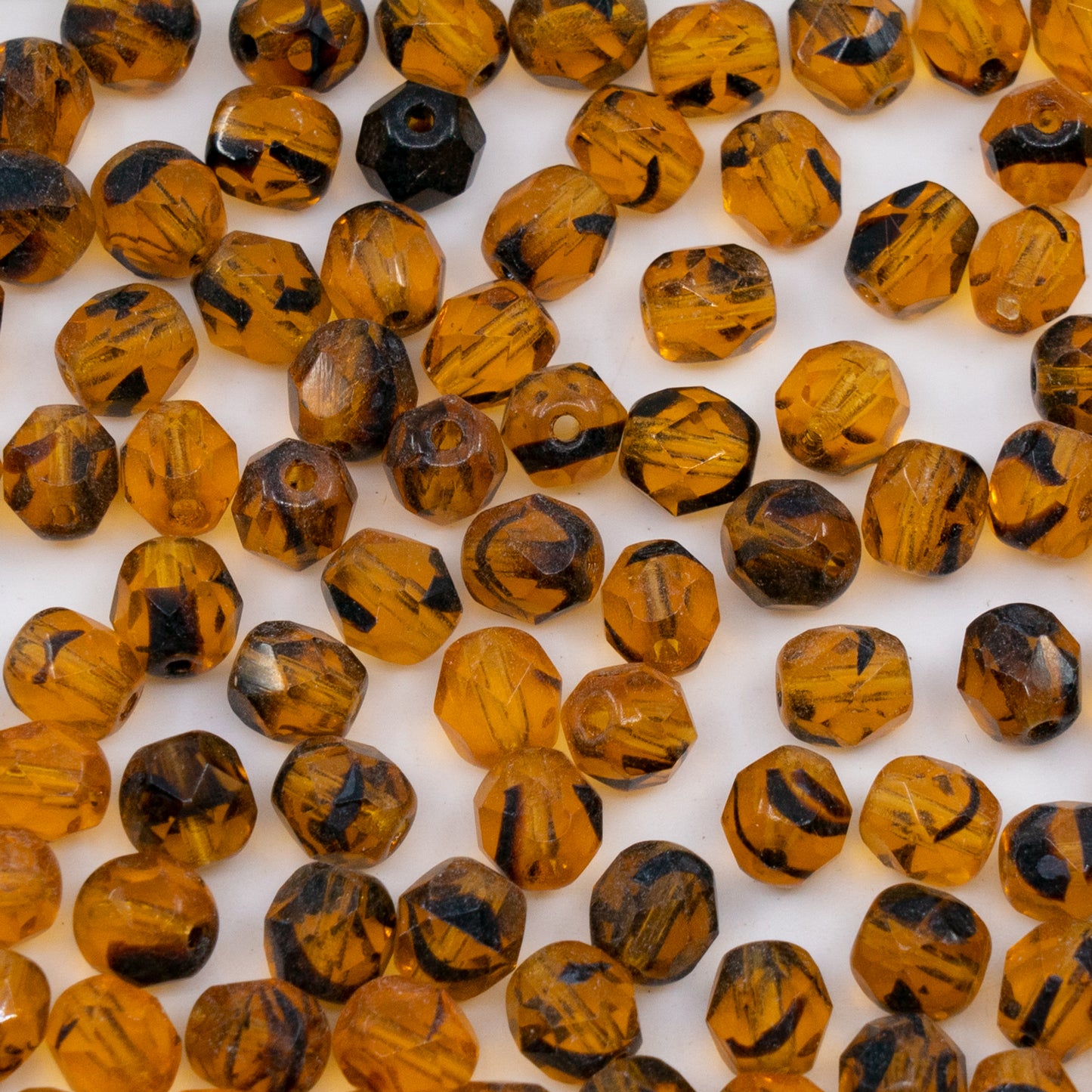 OUTLET 250g/50g Faceted Round Fire Polished Beads, 6 x 6 mm, Tiger (tiger), Glass, Czech Republic