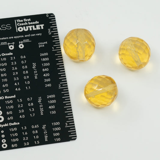 奥特莱斯 250克多面圆形火抛光珠，151-19001-20x20-10020，透明浅托帕石黄色 (10020)，玻璃，捷克共和国