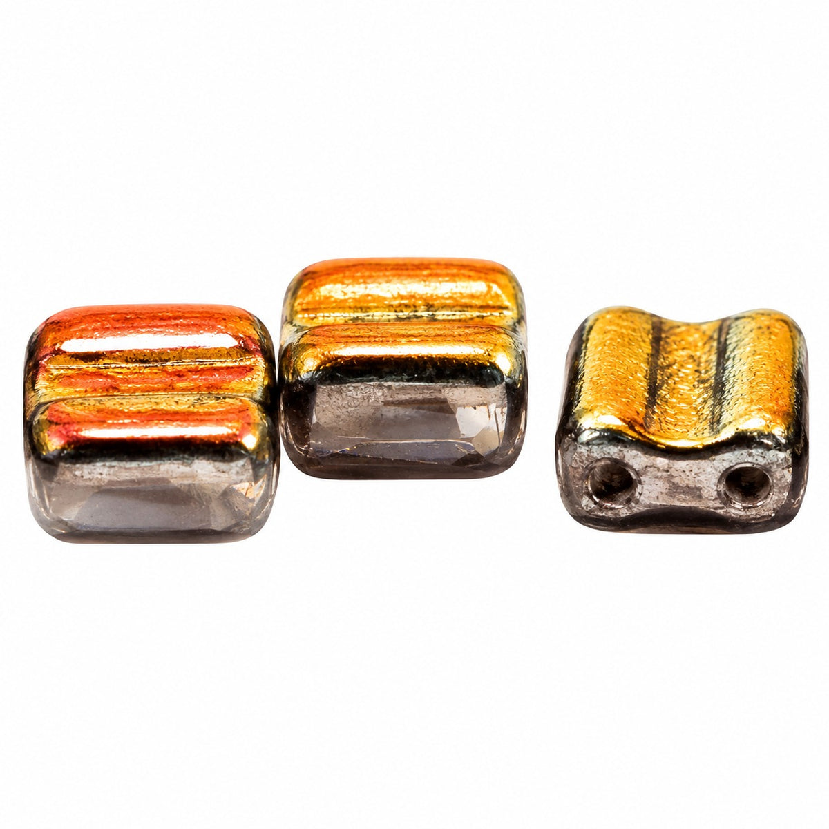 Silky 2-Hole Square Beads, X1828 Volcano (x1828-28001), Glass, Czech Republic