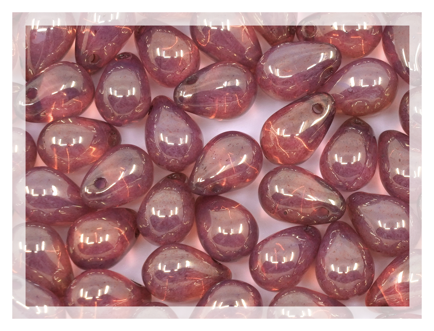 Teardrop Drop Beads, Opal White Pink Luster (14495), Glass, Czech Republic