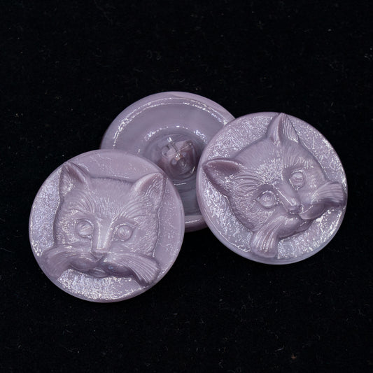 OUTLET 1 pc Czech Glass Handmade Button, s12 / 27 mm, Purple Cat, Glass, Czech Republic