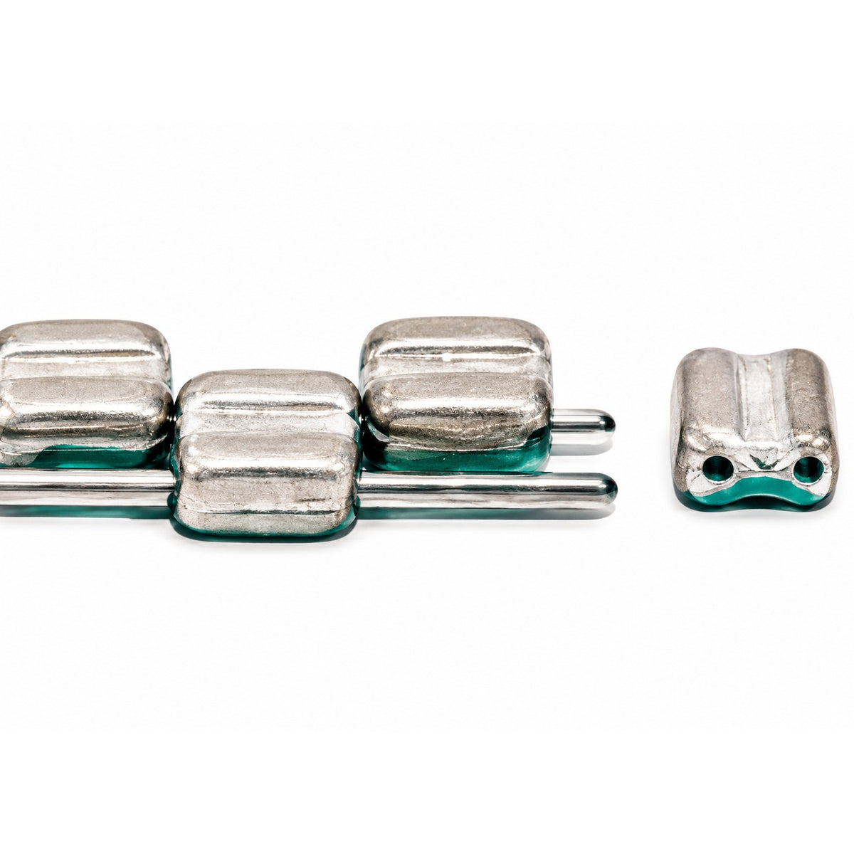 Silky 2-Hole Square Beads, Turquise Matte Crystal Silver Half Coating (63120-84110-27001), Glass, Czech Republic